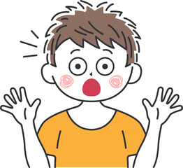 驚いてビックリする、若い男性のイラスト