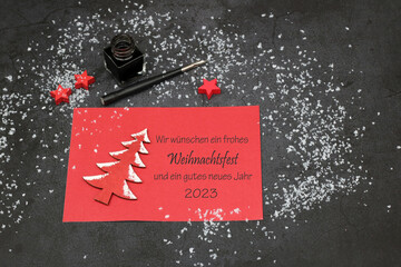 Weihnachtskarte: Brief mit Weihnachtsgrüßen Frohe Weihnachten und ein gutes neues Jahr.