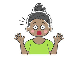驚いてビックリする、黒人女性のイラスト