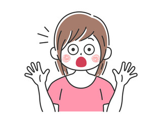 驚いてビックリする、女性のイラスト