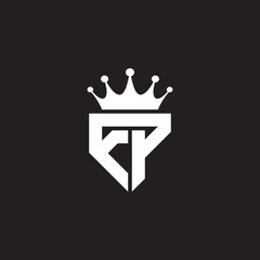 FP or PF logo monogram symbol shield with crown shape design vector