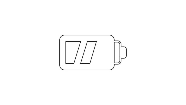 Black line Battery for camera icon isolated on white background. Lightning bolt symbol. 4K Video motion graphic animation