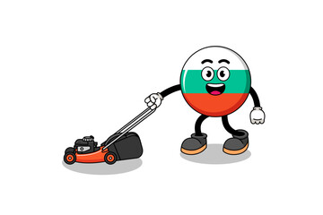 bulgaria flag illustration cartoon holding lawn mower