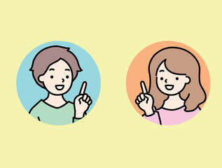 指差し男女の丸いアイコンセット