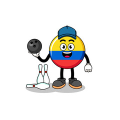 Fototapeta na wymiar Mascot of colombia flag as a bowling player