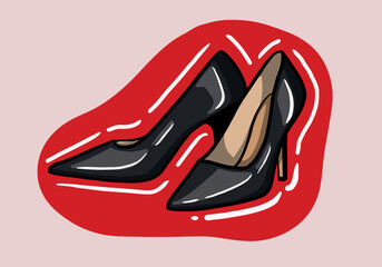 Hand drawn vector illustration of elegant fashionable black women’s shoes with high heel isolated on background