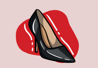 Hand drawn vector illustration of elegant fashionable black women’s shoe with high heel isolated on background