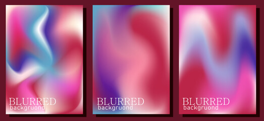 Blurred backgrounds set with modern viva magenta color gradient patterns. Templates collection for brochures, posters, banners, flyers and cards. Vector illustration