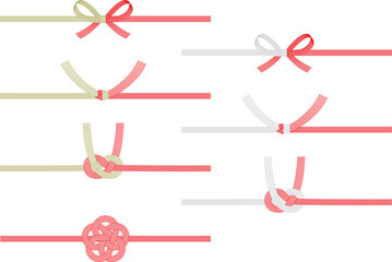 水引イラスト４種類（蝶結び・結び切り・あわじ結び・梅結び）