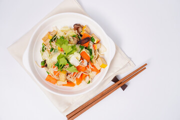 stir fried noodles vegetarian food  meatless on a white background