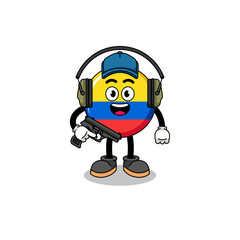 Character mascot of colombia flag doing shooting range