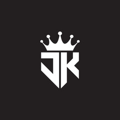 JK or KJ logo monogram symbol shield with crown shape design vector