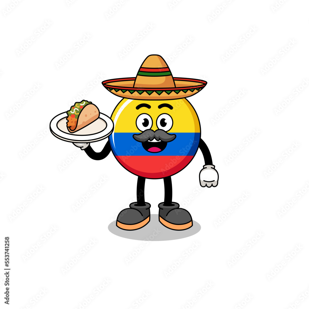 Poster character cartoon of colombia flag as a mexican chef