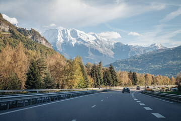 France-October 2022:Mont Blanc mountain view from France border