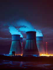 nuclear power plant with chimneys and smoke