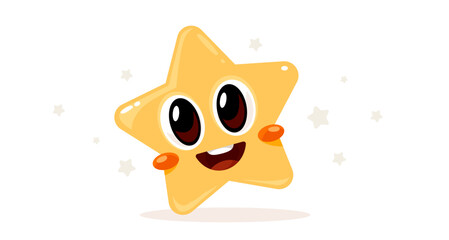 Vector child illustration of smile yellow star on white color background. Flat style design of happy little star character