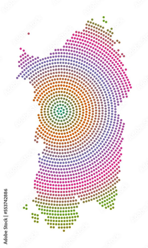 Poster sardinia dotted map. digital style shape of sardinia. tech icon of the island with gradiented dots. 