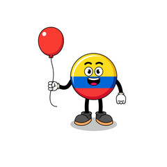Cartoon of colombia flag holding a balloon