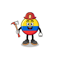 Cartoon mascot of colombia flag firefighter