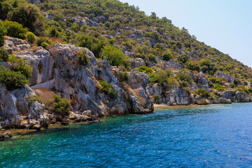 The ruins of a sunken ancient city on the island of Kekova Lycian Dolichiste in Turkey in the province of Antalya