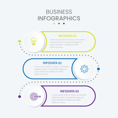 Thin line infographic label design with marketing icons and arrows process with 3 steps or options. Vector illustration.