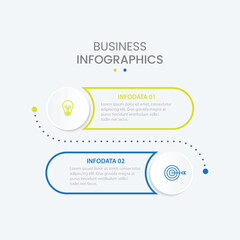 Thin line infographic label design with marketing icons and arrows process with 2 steps or options. Vector illustration.