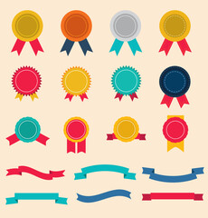 Set of colored vector ribbon and prize badge