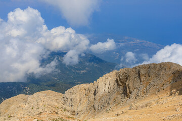 View from the top of Mount Tahtali of Antalya province in Turkey. Popular tourist spot for sightseeing and skydiving