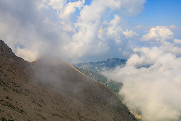 View from the top of Mount Tahtali of Antalya province in Turkey. Popular tourist spot for sightseeing and skydiving