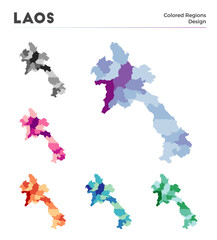 Laos map collection. Borders of Laos for your infographic. Colored country regions. Vector illustration.