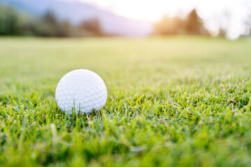 Close up of golf ball on green grass