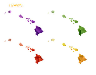 Set of vector polygonal maps of Hawaii. Bright gradient map of island in low poly style. Multicolored Hawaii map in geometric style for your infographics. Classy vector illustration. © Eugene Ga