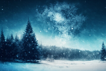 Winter landscape with christmas tree