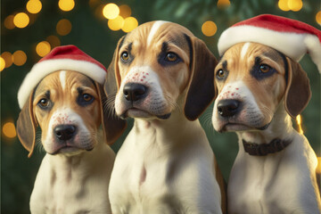 Cute dog in Santa Claus hat generative AI