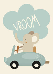 Nursery Wall Art Cute Poster with Funny Elephant