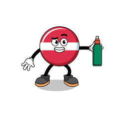 latvia flag illustration cartoon holding mosquito repellent