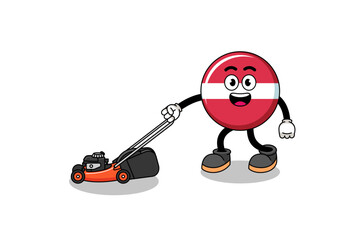 latvia flag illustration cartoon holding lawn mower