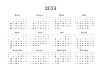 Kalender 2038, spanisch, Querformat