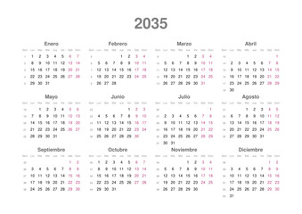 Kalender 2035, spanisch, Querformat