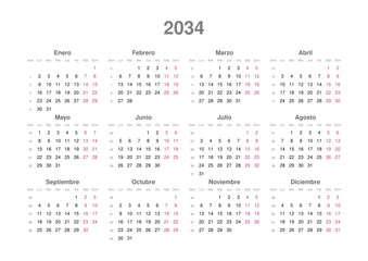 Kalender 2034, spanisch, Querformat