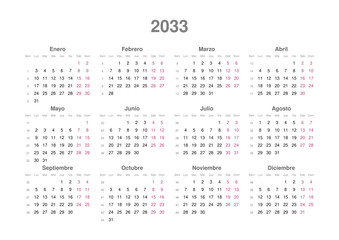 Kalender 2033, spanisch, Querformat