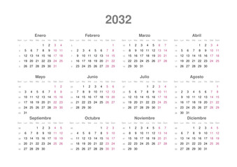 Kalender 2032, spanisch, Querformat