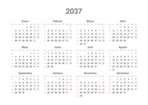 Kalender 2037, spanisch, Querformat