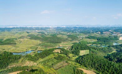 Fototapeta na wymiar Aerial view over the rural landscape in guangxi China
