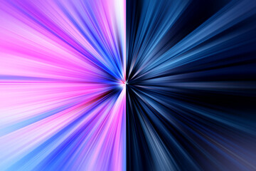 Abstract surface of blur radial zoom in dark blue, lilac and pink tones . Bright colorful background with radial, diverging, converging lines.  