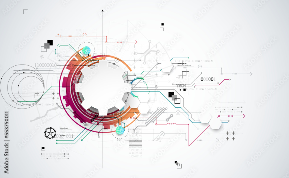 Wall mural abstract technology concept. circuit board, high computer color background. vector illustration with