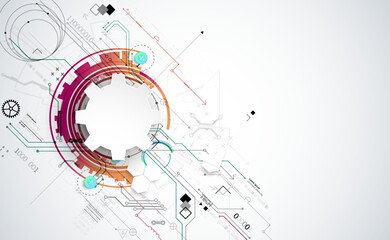 Obraz premium Abstract technology concept. Circuit board, high computer color background. Vector illustration with space for content, web - template, business tech presentation.