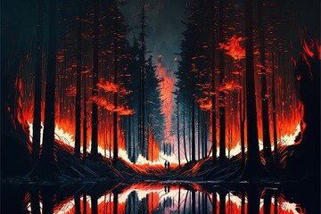 fire in the forest, ai art