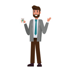 Businessman enjoy with coffee. flat character design illustration