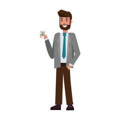 Businessman enjoy with coffee. flat character design illustration